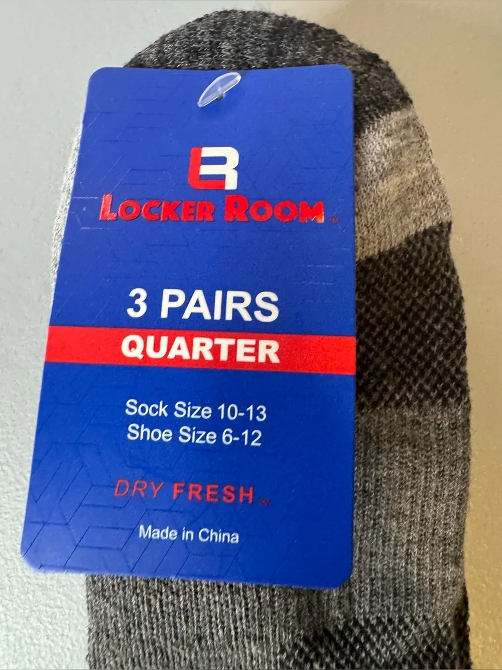 Locker room Men's Gray Quarter Socks - 3 Pack dry fresh thick cushion comfy